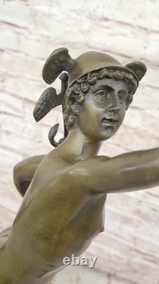 Bronze Sculpture Statue Superbe Mercury Hermes Signée Bologne` Marbre Décor