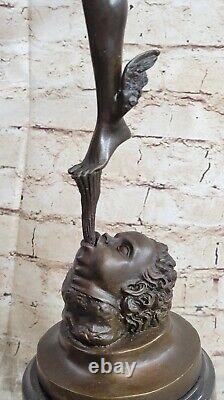 Bronze Sculpture Statue Superbe Mercury Hermes Signée Bologne` Marbre Décor