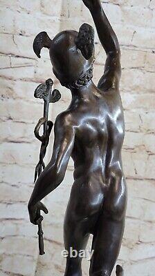 Bronze Sculpture Statue Superbe Mercury Hermes Signée Bologne` Marbre Décor