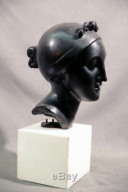 Bronze Sculpture de Femme Buste Elie Nadelman Noir Patiné et Marbre Base