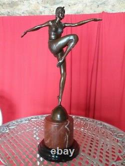 Bronze Signé Danseuse Art Déco Socle Marbre