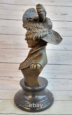 Bronze Signée Original Large Sexy Femelle Buste Marbre Base Sculpture Statue Art