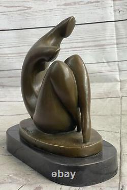 Bronze Statue Abstrait Art Moderne Femelle Sculpture Sur Marbre Base Signé