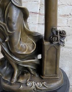 Bronze Statue De Femelle Buste Fleur Chapeau Marbre Base Dame Femme 16 Signée