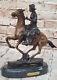 Bronze Statue Signée Remington Cowboy Charge Marbre Base Sculpture Figurine