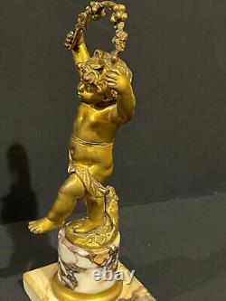 Bronze XIXème statuette Bacchus sculpture statue Dyonisos signé socle marbre