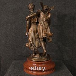 Bronze signé Dumaige sculpture Amour et Psyche statue base marbre 19ème siècle