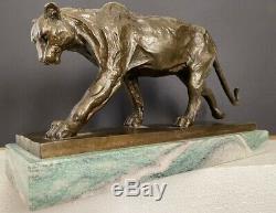 Bronzefigur-Panther en Bronze sur Plaque de Marbre Signé Bugatti comme Nachguss
