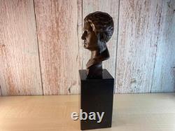 Buste César Auguste en bronze sur un soclle en marbre noir d'après Milo