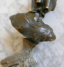 Buste En Bronze Signe Jeanne Chateignon (1876 1950) Socle Marbre Gris