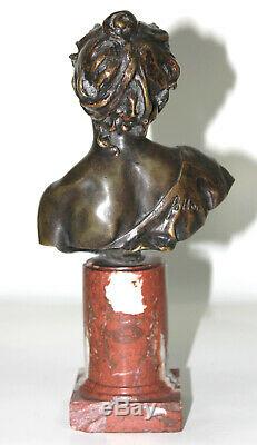 Buste XIXeme en bronze Rieuse signé Follot sur socle marbre