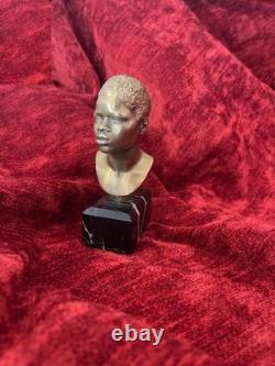 Buste bronze doré sculpture portrait homme africain signé et n° socle marbre