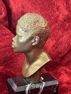 Buste bronze doré sculpture portrait homme africain signé et n° socle marbre