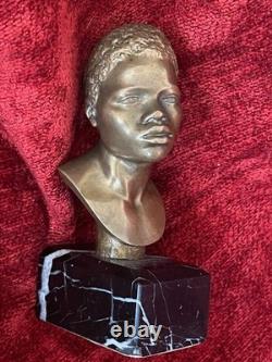 Buste bronze doré sculpture portrait homme africain signé et n° socle marbre