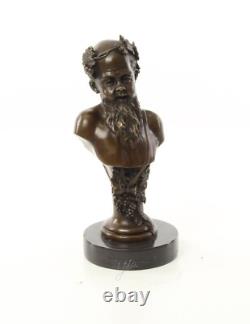 Buste de Bacchus en bronze sur un marbre noir d'après Henry Dumaige