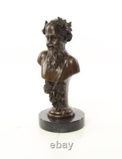 Buste de Bacchus en bronze sur un marbre noir d'après Henry Dumaige