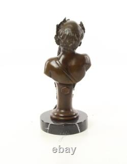 Buste de Bacchus en bronze sur un marbre noir d'après Henry Dumaige