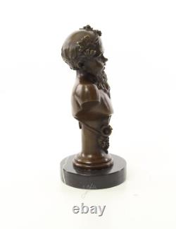 Buste de Bacchus en bronze sur un marbre noir d'après Henry Dumaige