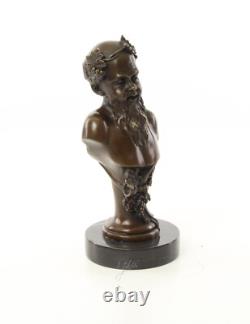 Buste de Bacchus en bronze sur un marbre noir d'après Henry Dumaige