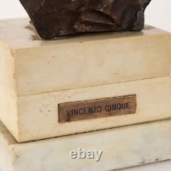 Buste en Bronze Ancien Signé Vincenzo Cinque Italie XXe Siècle