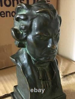 Buste en bronze de Mozart signé X Ranel, socle marbre noir Hauteur 25,5 cm