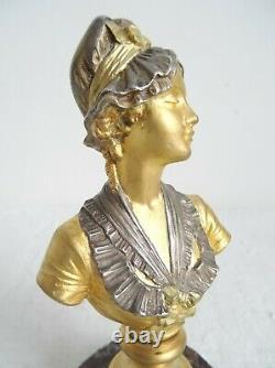 Buste en bronze doré et argenté sur marbre signé A. Caron. Art Nouveau, fin XIXè
