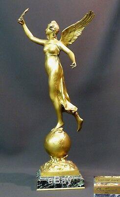 C 1910 belle Sculpture bronze doré P. DUCUING la renommée 42c3.3kg Barbedienne
