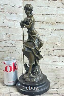 Cadeau Nouveau Signée Moreau Grand Détail 100% Pure Bronze Sculpture Marbre Art