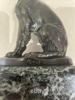 Cautier Cartier Bronze Chien De Chasse Sur Socle En Marbre Antique French