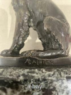 Cautier Cartier Bronze Chien De Chasse Sur Socle En Marbre Antique French