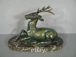 Cerf Sculpture Animalière Ancienne Bronze Signé Maximilien Fiot