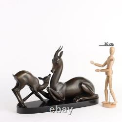 Cerfs Anciens Signées Sirio Tofanari en Bronze du XXe Siècle