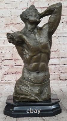 Chair Mâle Musculaire Torse Signée Original Bronze Sculpture Figurine Marbre
