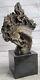 Cheval Bronze Buste Stallion Sculpture Figurine Sur Marbre Base Art Signée M