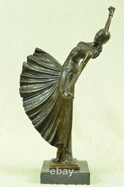 Chiparus Ventre Danseuse Statue Pure Bronze Sculpture Signé Art Déco Marbre Base