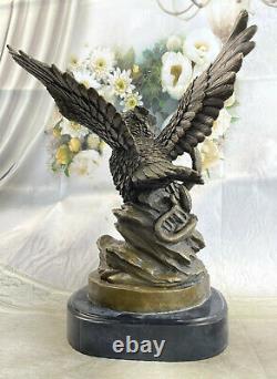 Chouette Oiseau Signée de Collection Bronze Marbre Base Serre-Livre Sculpture