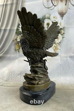 Chouette Oiseau Signée de Collection Bronze Marbre Base Serre-Livre Sculpture
