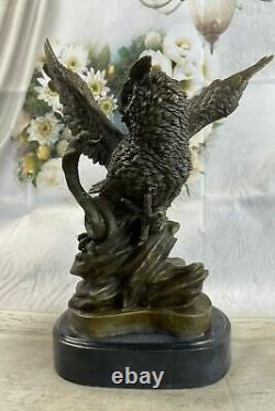 Chouette Signé Collection Bronze Marbre Base Serre-Livre Sculpture Statue Oeuvre