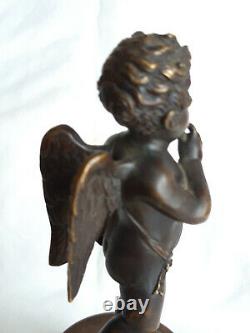 Cupidon en Bronze sur Socle en Marbre, Napoléon III, belle Finesse, non signé