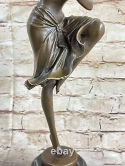 Danseur Signée Bronze Marbre Art Déco Figurine Vintage A Franges Noire'20s