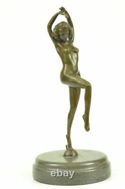 Danseuse Nue En Bronze Art Déco Vintage Signée Bruno Zach, Fonte Chaude, Marbre