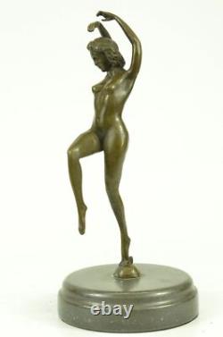 Danseuse Nue En Bronze Art Déco Vintage Signée Bruno Zach, Fonte Chaude, Marbre
