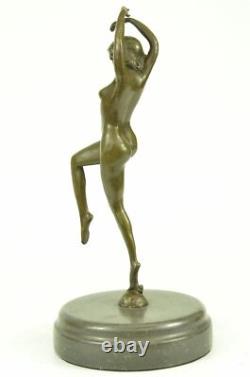Danseuse Nue En Bronze Art Déco Vintage Signée Bruno Zach, Fonte Chaude, Marbre