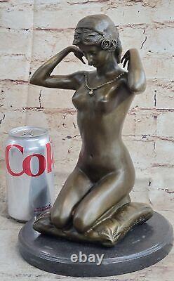 Deco Sculpture Chair Ouest Signée Statue Nue Femme Fille Bronze Marbre Art D