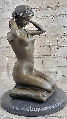 Deco Sculpture Chair Ouest Signée Statue Nue Femme Fille Bronze Marbre Art D