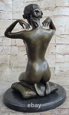 Deco Sculpture Chair Ouest Signée Statue Nue Femme Fille Bronze Marbre Art D