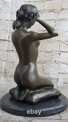 Deco Sculpture Chair Ouest Signée Statue Nue Femme Fille Bronze Marbre Art D