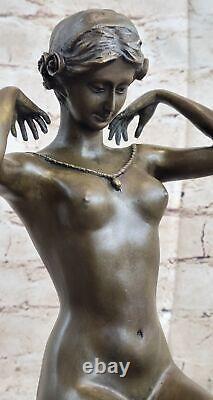 Deco Sculpture Chair Ouest Signée Statue Nue Femme Fille Bronze Marbre Art D