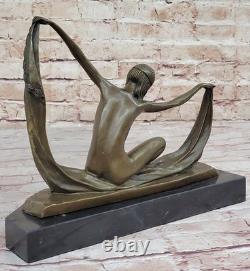 Écharpe Danseuse Nu Bronze Art Déco Signée Mirval Sculpture Statue Marbre
