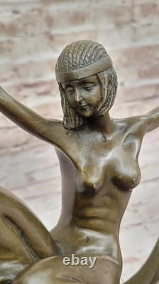 Écharpe Danseuse Nu Bronze Art Déco Signée Mirval Sculpture Statue Marbre